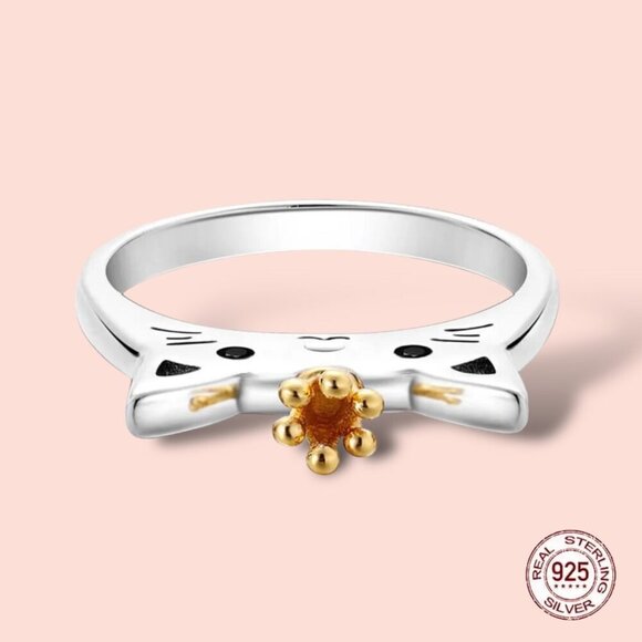 NWT Dainty Cat Ring SZ.9 S925 Sterling Silver Stamped Crown Cat Lover Princess - Picture 2 of 6